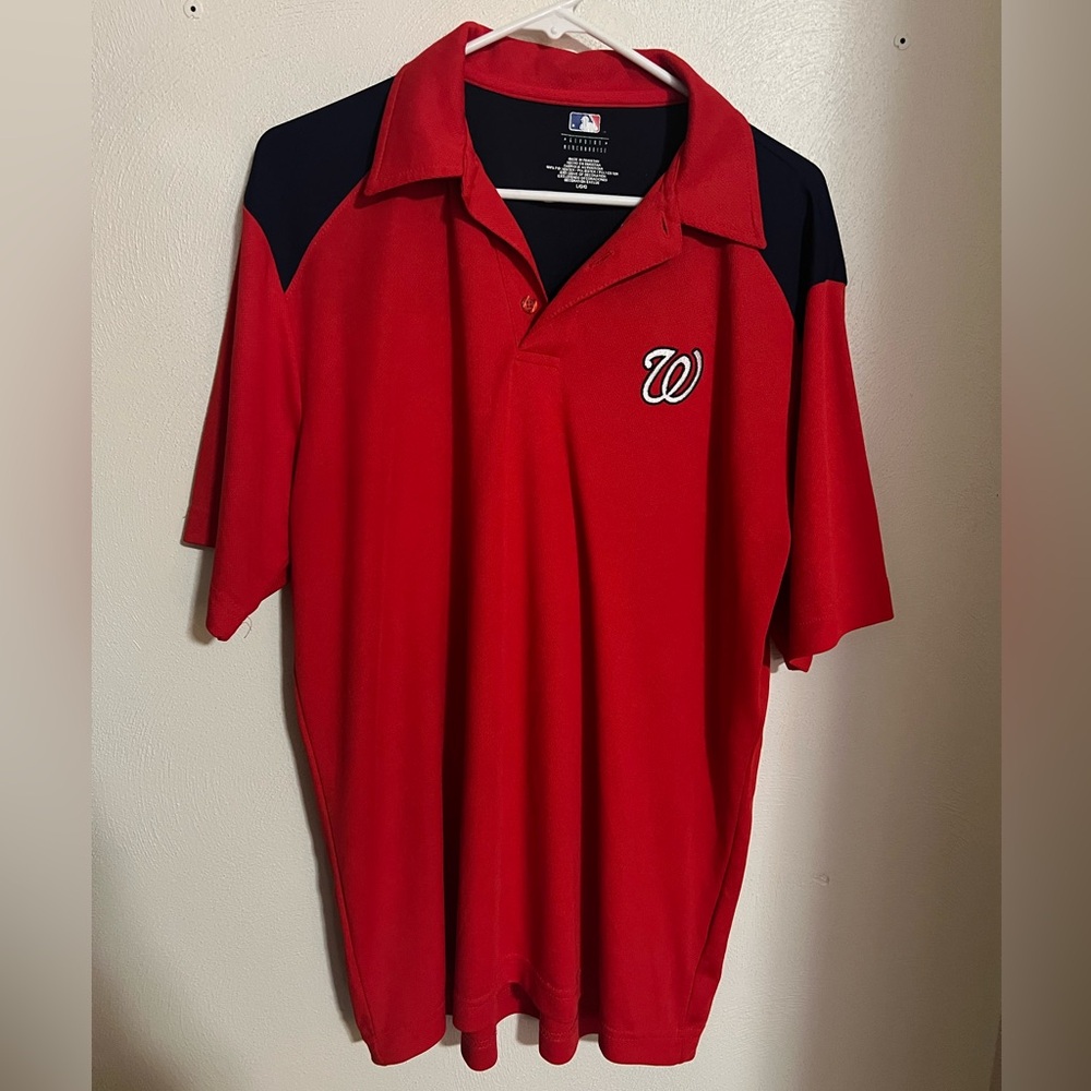 MLB Classic Washington Nationals Athleisure Short Sleeve Polo Red Blue Mens Sz L